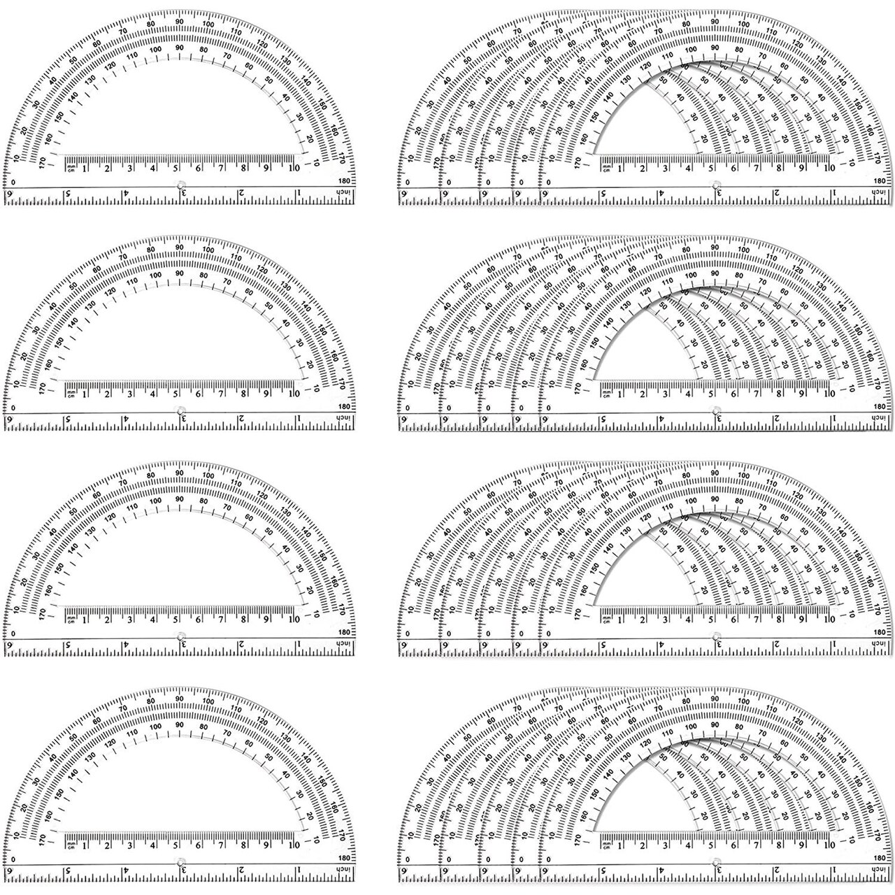 24 Pack 6 inch Plastic Math Protractor 180 Degree with Ruler Measurement for Education & School